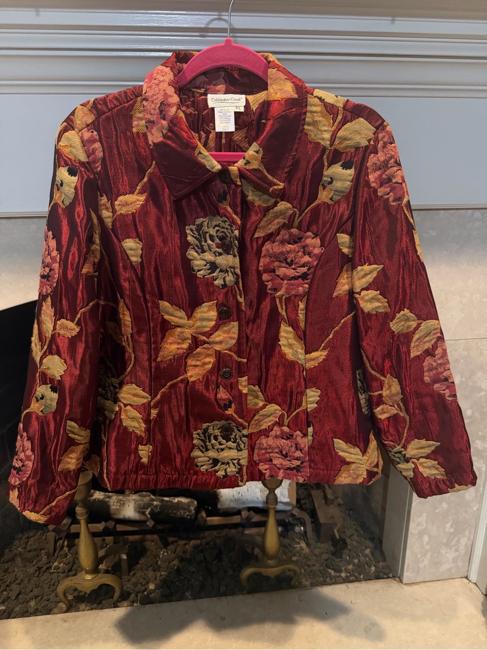 Coldwater Creek Women's Burgundy Floral Jacquard Jacket size Lp